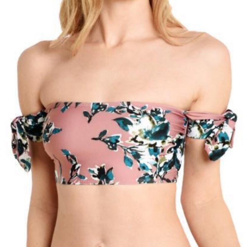 Splendid Floral Bandeau Bikini Top Off Shoulder Padded Small